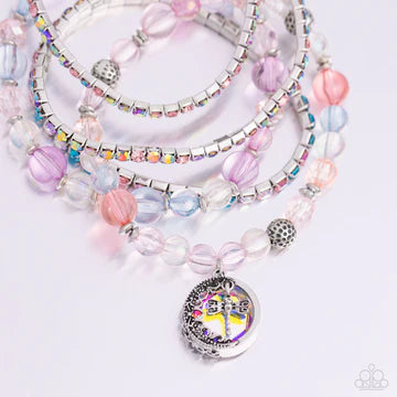 Dream On Dragonfly - Multi Color Iridescent Silver Stretchy Bracelet Set - Empire Exclusive - Paparazzi